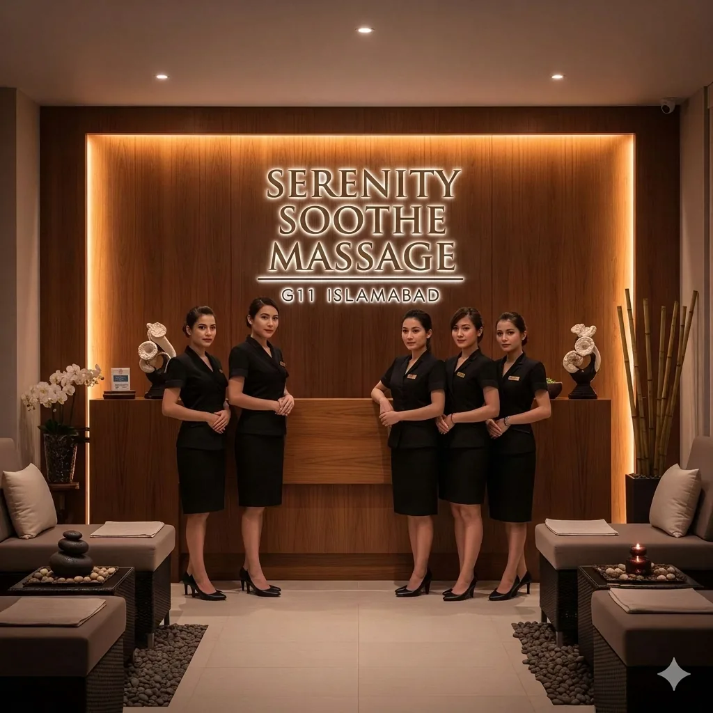 Warm reception lounge of Serenity Soothe Massage luxury spa in E-11 Islamabad