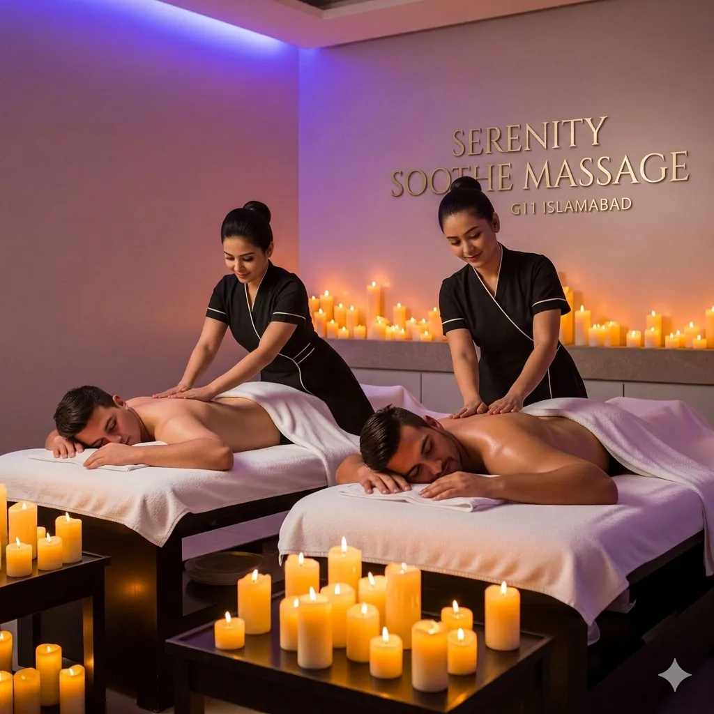 Candlelit couples massage suite at Serenity Soothe Massage Islamabad
